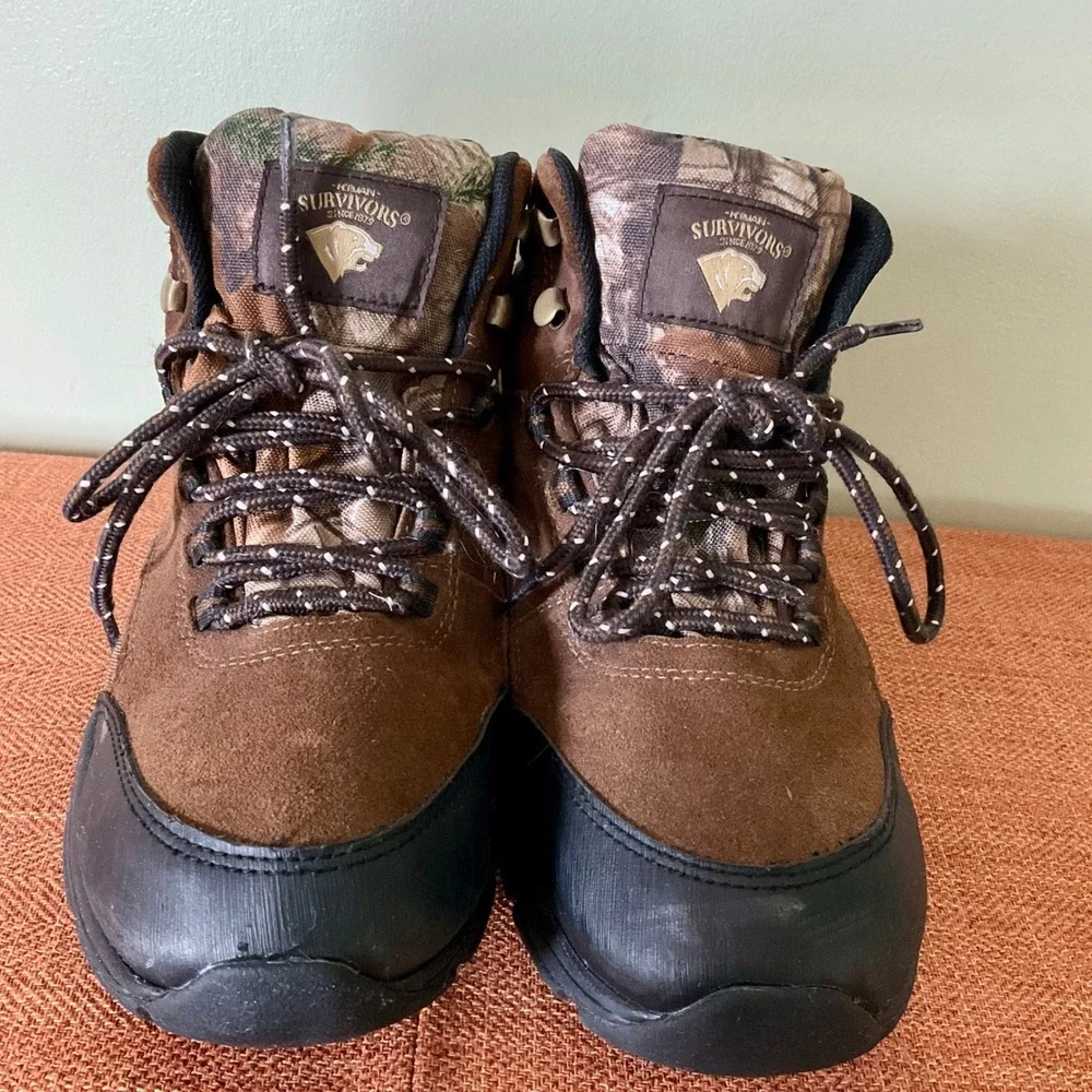 Herman Survivors Mens 9 Waterproof Hiking Boots Camo Brown Leather Hunting Shoes